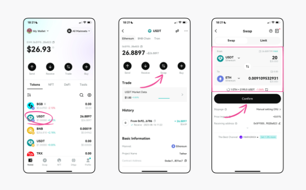  Cách hoán đổi chuỗi chéo (cross-chain swap) trong ví Bitget